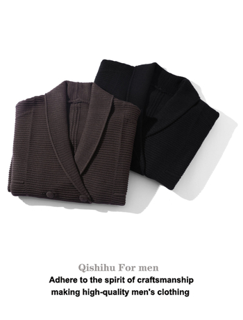 Мъжки двойно закопчаван плетен кардиган със яка с плодово оформление, свободен силует, антибактериален, зайчи пух, есен-зима