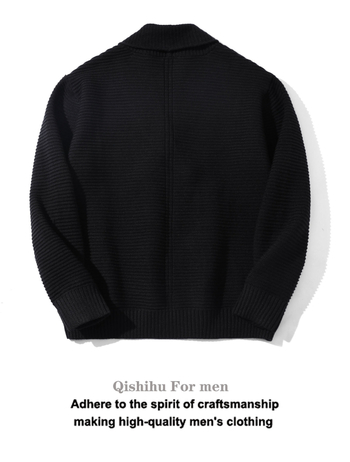 Мъжки двойно закопчаван плетен кардиган със яка с плодово оформление, свободен силует, антибактериален, зайчи пух, есен-зима