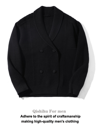 Мъжки двойно закопчаван плетен кардиган със яка с плодово оформление, свободен силует, антибактериален, зайчи пух, есен-зима