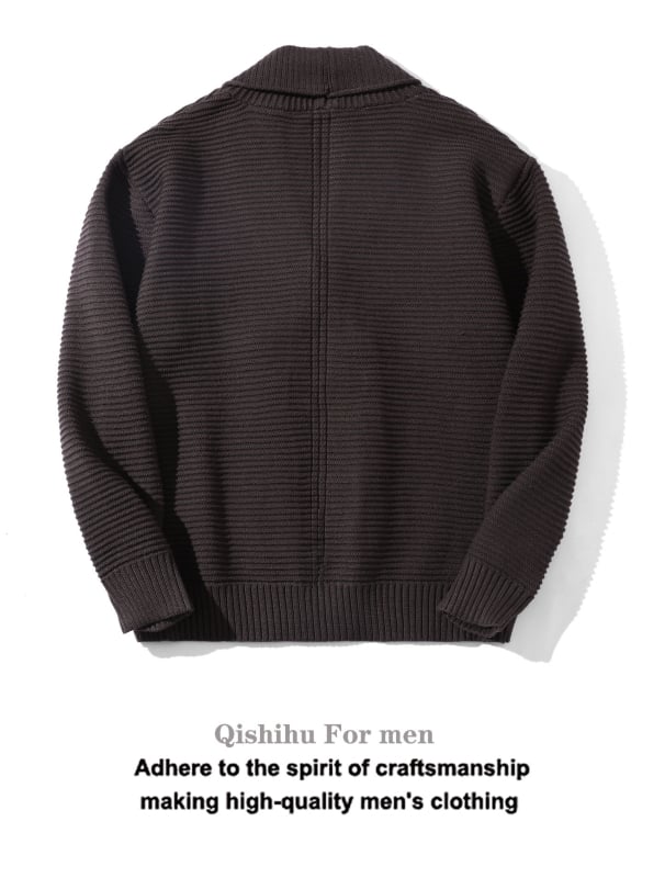 Мъжки двойно закопчаван плетен кардиган със яка с плодово оформление, свободен силует, антибактериален, зайчи пух, есен-зима