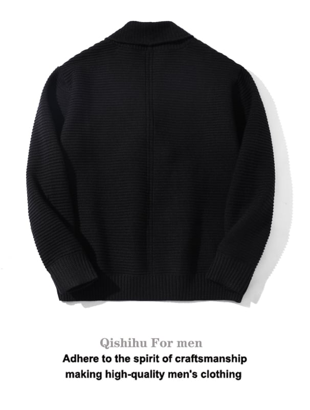 Мъжки двойно закопчаван плетен кардиган със яка с плодово оформление, свободен силует, антибактериален, зайчи пух, есен-зима