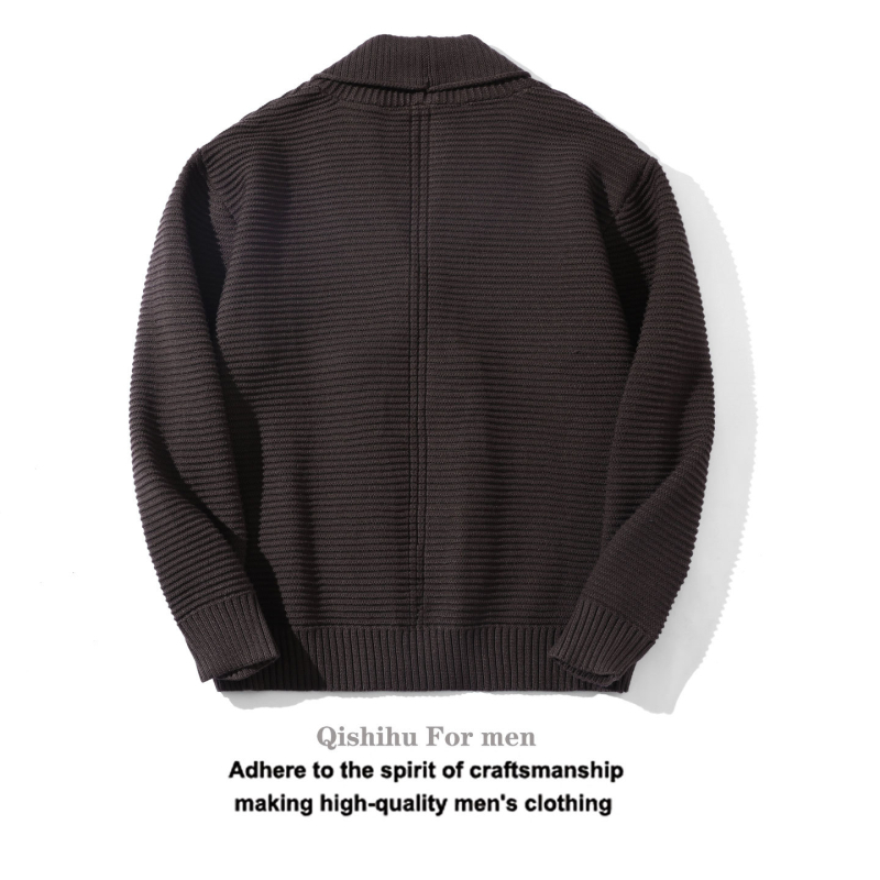 Мъжки двойно закопчаван плетен кардиган със яка с плодово оформление, свободен силует, антибактериален, зайчи пух, есен-зима