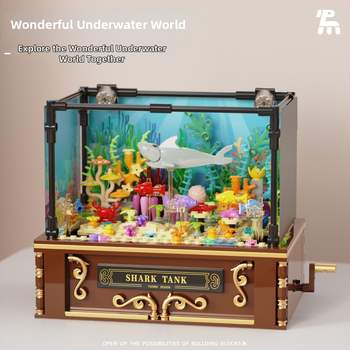 Stavebný blok akvária s osvetlením – klaun ryba, ABS plast, napájanie batériami, DIY kompatibilné, 400–800 kapsúl, 1 kg