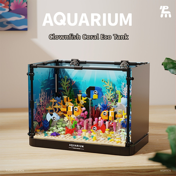 Stavebný blok akvária s osvetlením – klaun ryba, ABS plast, napájanie batériami, DIY kompatibilné, 400–800 kapsúl, 1 kg