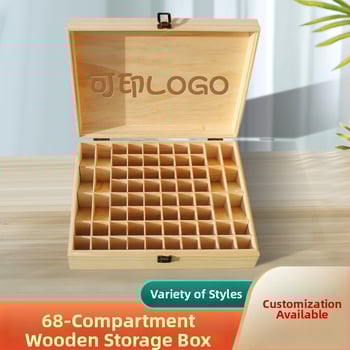 Drvena kutija za pohranu s 68 odjeljaka za eterična ulja i čaj, prirodno drvo, rezbareni dizajn, mogućnost otiska logotipa
