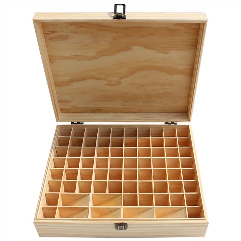 Drvena kutija za pohranu s 68 odjeljaka za eterična ulja i čaj, prirodno drvo, rezbareni dizajn, mogućnost otiska logotipa