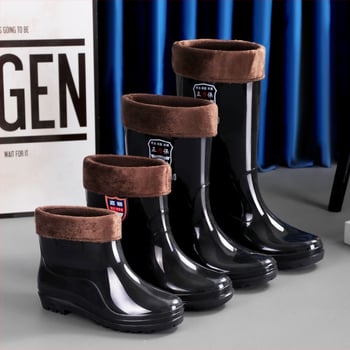 Kišne čizme s PVC gornjim dijelom, potplata od telećih tetiva, niski cjevni dizajn, mrežasta podstava, niska peta 1–3 cm