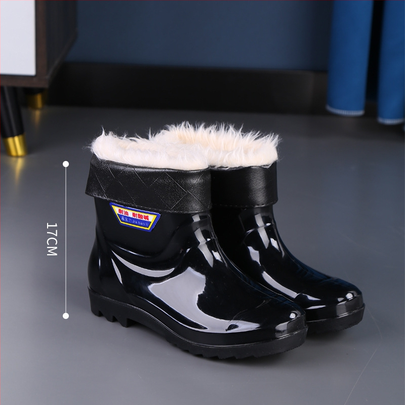 Kišne čizme s PVC gornjim dijelom, potplata od telećih tetiva, niski cjevni dizajn, mrežasta podstava, niska peta 1–3 cm