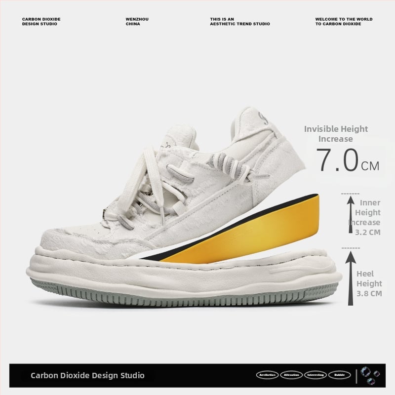 Unisex tenisice s unutarnjim povećanjem visine 3–5 cm, platneni gornji dio, niski profil, vezanje, pjenasti đon