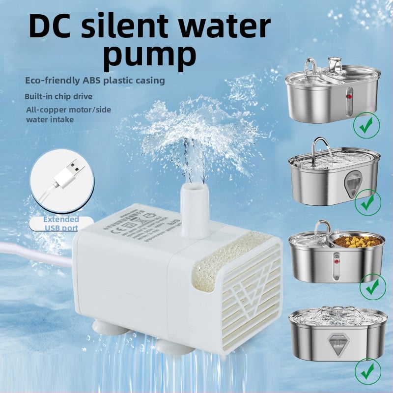 Помпа за воден фонтан за домашни любимци, тиха работа, USB захранване, ABS материал, 5V1A, LED светлина, подводна