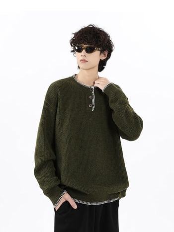 Пуловер с кръгло деколте, свободна кройка, дълги ръкави, полиестерова материя, американски ретро небрежен стил, за мъже, зима 2024