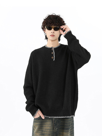 Пуловер с кръгло деколте, свободна кройка, дълги ръкави, полиестерова материя, американски ретро небрежен стил, за мъже, зима 2024