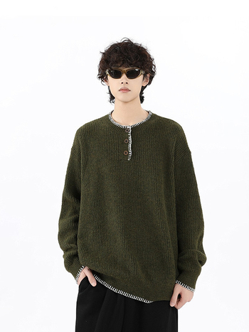 Пуловер с кръгло деколте, свободна кройка, дълги ръкави, полиестерова материя, американски ретро небрежен стил, за мъже, зима 2024