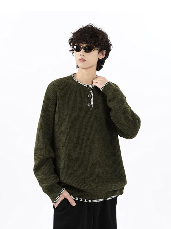Пуловер с кръгло деколте, свободна кройка, дълги ръкави, полиестерова материя, американски ретро небрежен стил, за мъже, зима 2024