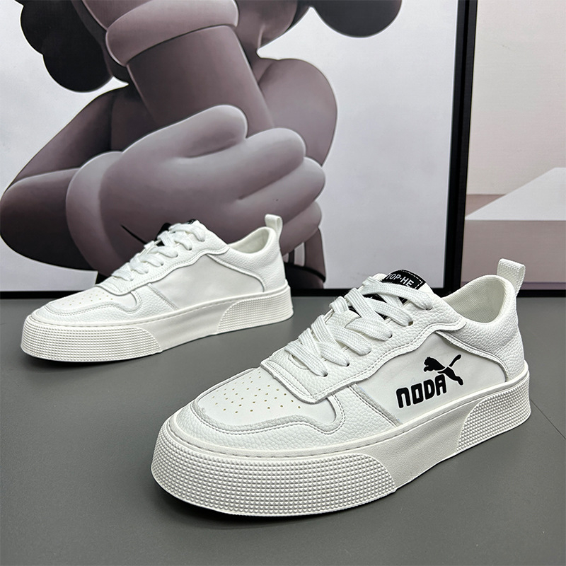 Unisex tenisice za skateboard s gornjim dijelom od prave kože, okrugli vrh, gumeni potplat šivan, vezanje na pertle, uzorak s slovima