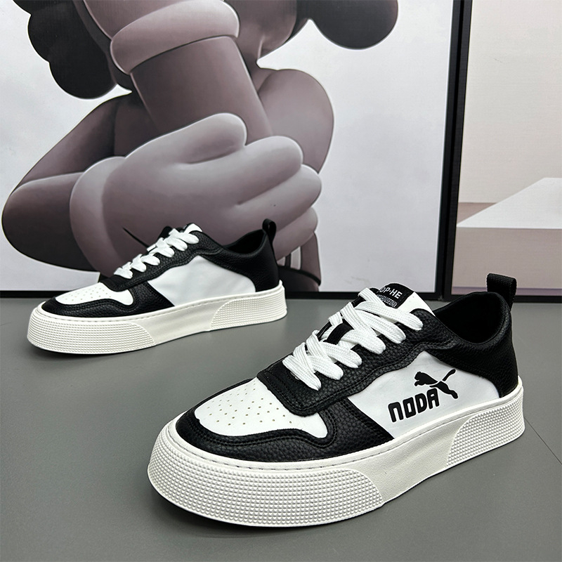 Unisex tenisice za skateboard s gornjim dijelom od prave kože, okrugli vrh, gumeni potplat šivan, vezanje na pertle, uzorak s slovima