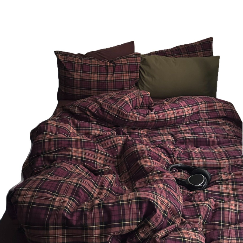 4-djelni set posteljine od pamuka, yarn-dyed, quilted, kvadratni uzorak, za sve sezone