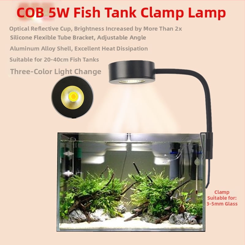 COB klips lamp za akvarij LED s trobojnom dimiranjem, potpuno spektrum, aluminijska legura, 5W