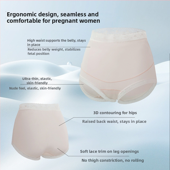 Trudničko donje rublje s visokim strukom i podrškom za stomak, Ice Silk tkanina (najlon + spandeks), pamučna podstava, ribana pletenina