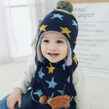 moinmlon vuneni žakard set kapice i šal za dječake, uzorak petokraka zvijezda