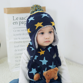 moinmlon vuneni žakard set kapice i šal za dječake, uzorak petokraka zvijezda