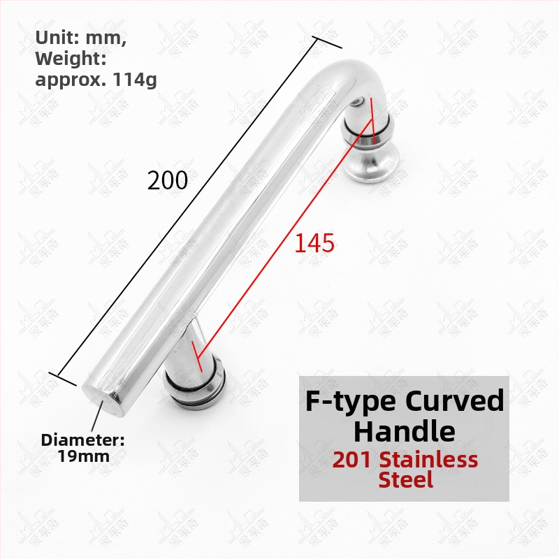 F-type ručka za kupaonska staklena vrata od nehrđajućeg čelika; bezokvirna staklena vrata; moderni minimalistički stil; završetak poput ogledala