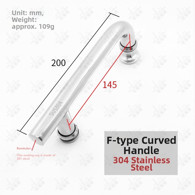 F-type ručka za kupaonska staklena vrata od nehrđajućeg čelika; bezokvirna staklena vrata; moderni minimalistički stil; završetak poput ogledala