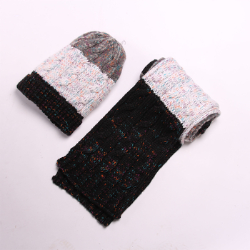 Pleten jacquard set šešir i šal – akrilno vlakno, jacquard pletenje, prugasti uzorak, porijeklo Tonglu Zhejiang