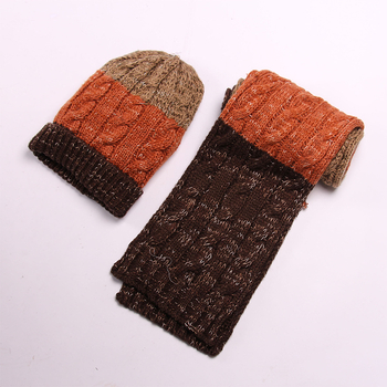 Pleten jacquard set šešir i šal – akrilno vlakno, jacquard pletenje, prugasti uzorak, porijeklo Tonglu Zhejiang