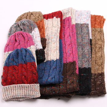 Pleten jacquard set šešir i šal – akrilno vlakno, jacquard pletenje, prugasti uzorak, porijeklo Tonglu Zhejiang