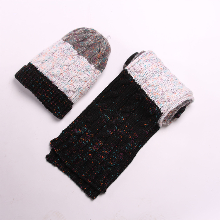 Pleten jacquard set šešir i šal – akrilno vlakno, jacquard pletenje, prugasti uzorak, porijeklo Tonglu Zhejiang