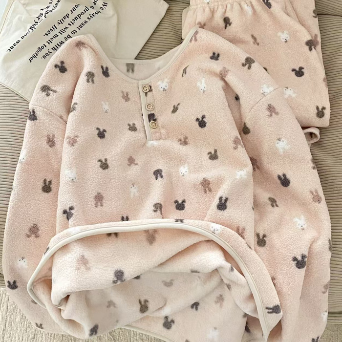 Kostim za dom od snježnog velura, debeli materijal, okrugli ovratnik, dugi rukavi, hlače (snježni velur, debeli materijal, okrugli ovratnik, dugi rukavi, hlače)