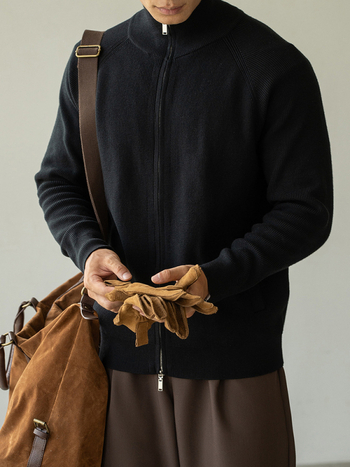 Καρντιγκάν πλεκτό μαλλί, μανίκια ραγκλαν, μισουψηλός γιακάς, διπλό φερμουάρ, χειμώνας 2025