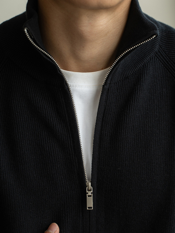 Καρντιγκάν πλεκτό μαλλί, μανίκια ραγκλαν, μισουψηλός γιακάς, διπλό φερμουάρ, χειμώνας 2025