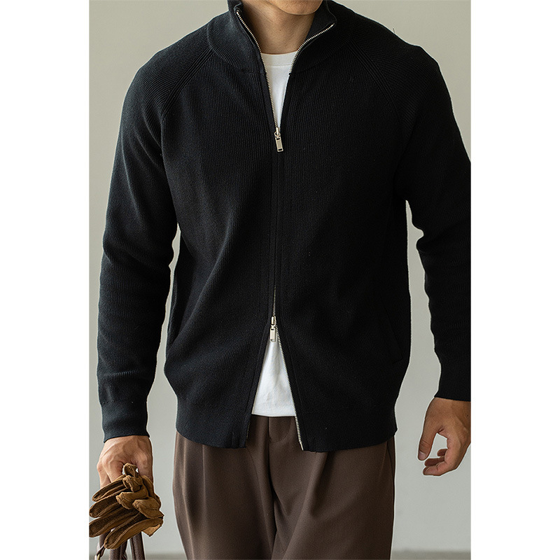 Καρντιγκάν πλεκτό μαλλί, μανίκια ραγκλαν, μισουψηλός γιακάς, διπλό φερμουάρ, χειμώνας 2025