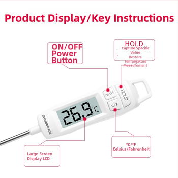 Chigo Visoko precizan elektronički termometar za hranu s sondom za tekućine, raspon -50°C do 300°C