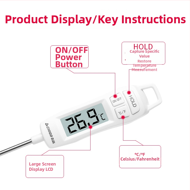 Chigo Visoko precizan elektronički termometar za hranu s sondom za tekućine, raspon -50°C do 300°C