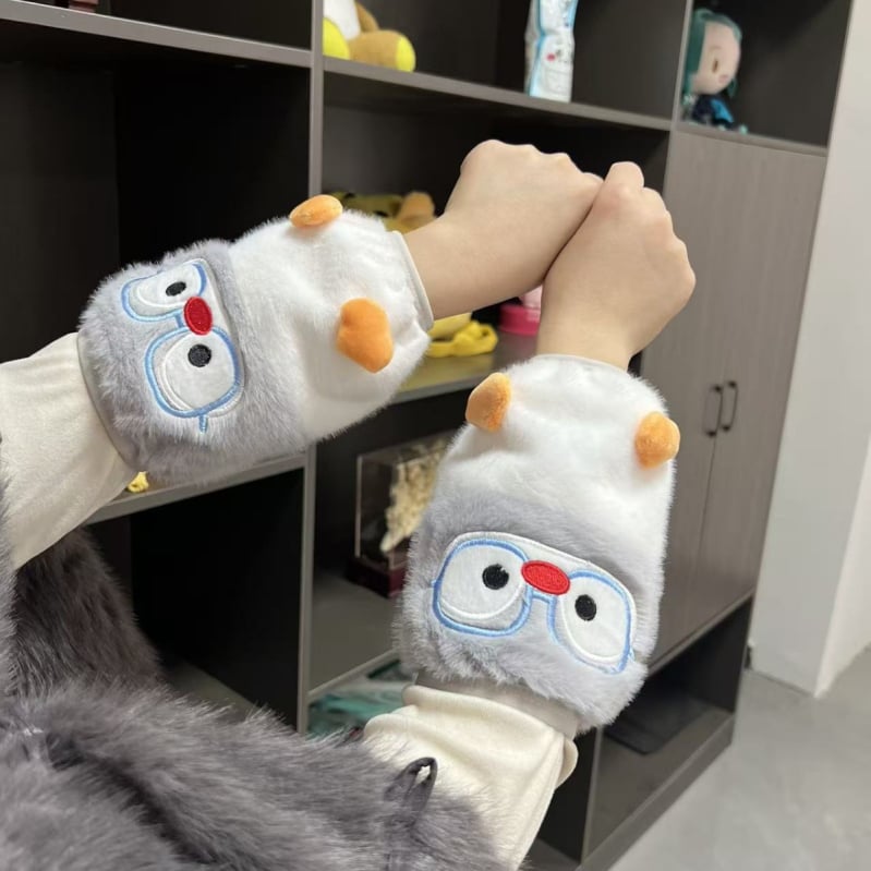 Pingvin cartoon plišane navlake za rukave – vuneni miks, izšivane, anti-prljavština