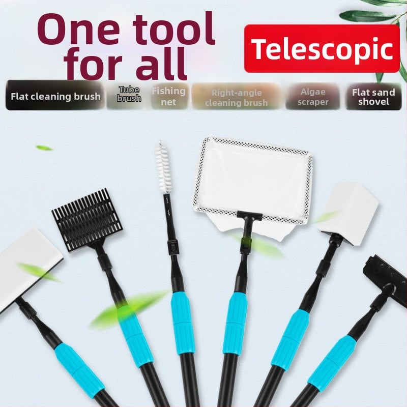 Почиствач за аквариум - Многофункционална четка за аквариум с гребло за пясък, четка за водорасли и клип за водни растения (Пластмаса • Sunsun/Sensen • Zhejiang • 0.5)