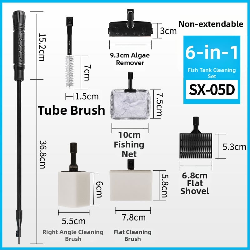 Почиствач за аквариум - Многофункционална четка за аквариум с гребло за пясък, четка за водорасли и клип за водни растения (Пластмаса • Sunsun/Sensen • Zhejiang • 0.5)