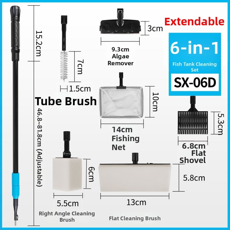 Почиствач за аквариум - Многофункционална четка за аквариум с гребло за пясък, четка за водорасли и клип за водни растения (Пластмаса • Sunsun/Sensen • Zhejiang • 0.5)