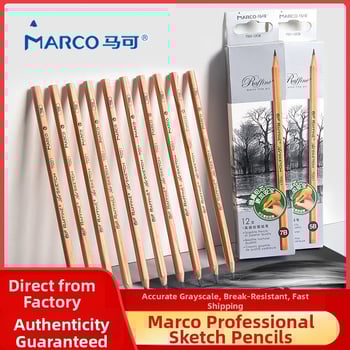 Marco 7001 професионален художествен комплект моливи — дървени моливи 2B и HB, графитни и въглен моливи, 12 бр. в кутия, 240 кутии в кашон