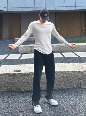 Мъжка тениска с дълги ръкави, Slim Fit, полиестер, влагоотводяща материя, кръгло деколте