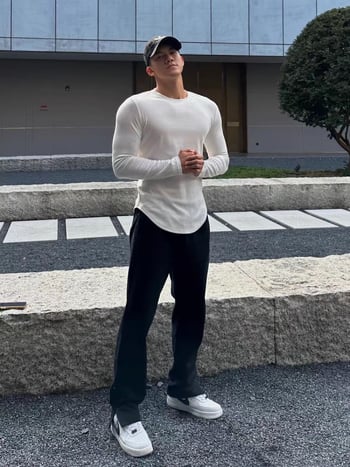 Мъжка тениска с дълги ръкави, Slim Fit, полиестер, влагоотводяща материя, кръгло деколте