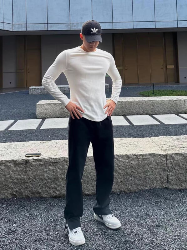 Мъжка тениска с дълги ръкави, Slim Fit, полиестер, влагоотводяща материя, кръгло деколте