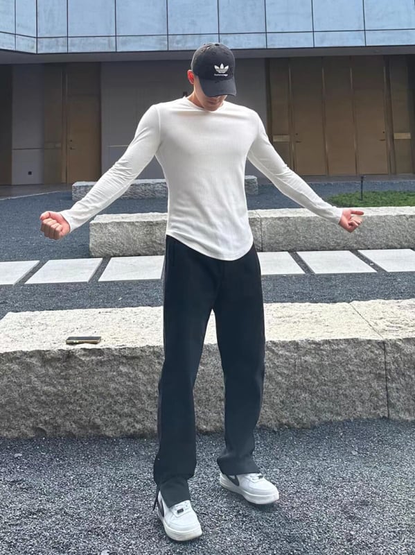 Мъжка тениска с дълги ръкави, Slim Fit, полиестер, влагоотводяща материя, кръгло деколте