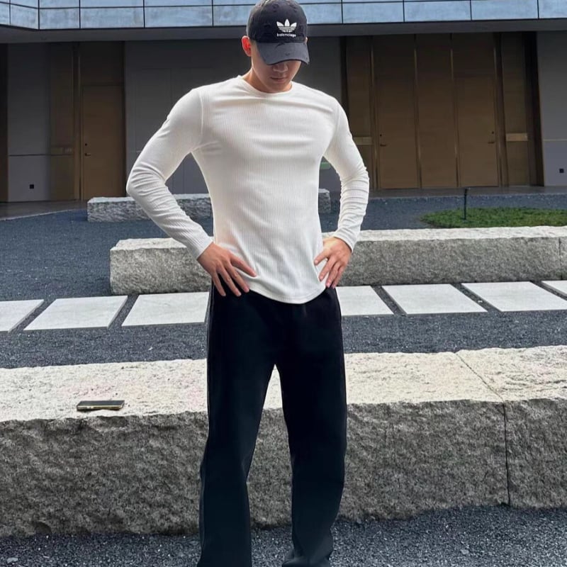 Мъжка тениска с дълги ръкави, Slim Fit, полиестер, влагоотводяща материя, кръгло деколте