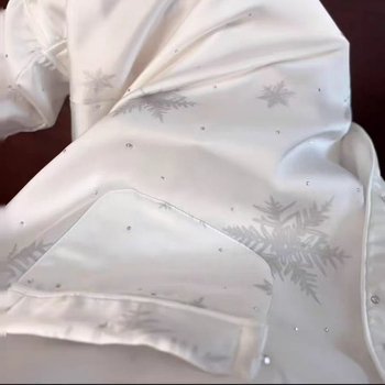 Pidžama set s Ice Silk tkaninom, kardigan stil, premium doživljaj, Turn-down ovratnik, dugi rukavi, duge hlače