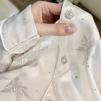Pidžama set s Ice Silk tkaninom, kardigan stil, premium doživljaj, Turn-down ovratnik, dugi rukavi, duge hlače