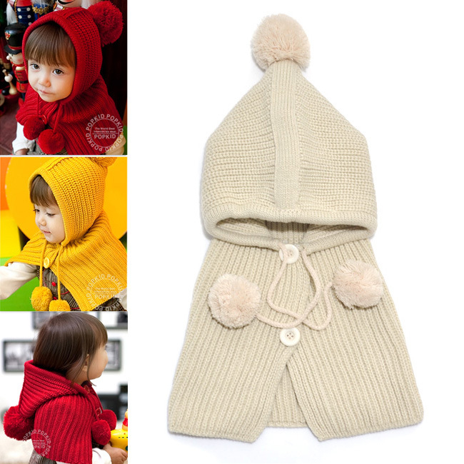 Dječji zimski šešir i šal u korejskom stilu, vuneni set od dva dijela